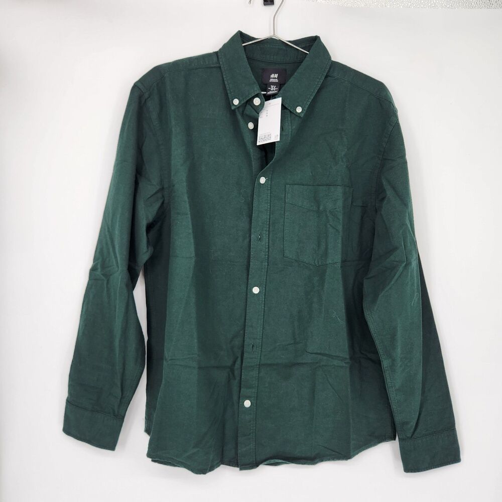 H&M Men's Green Medium Regular Fit Oxford Shirt NWT